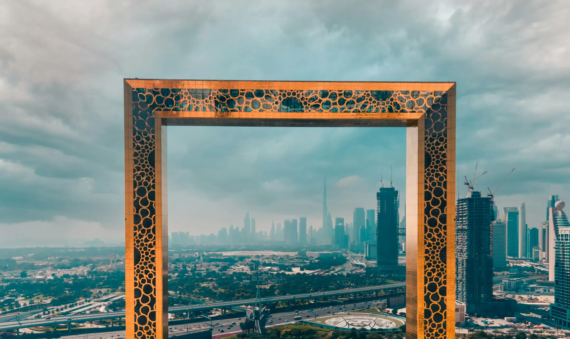 Dubai Frame with the Downtown Dubai skyline seen through it